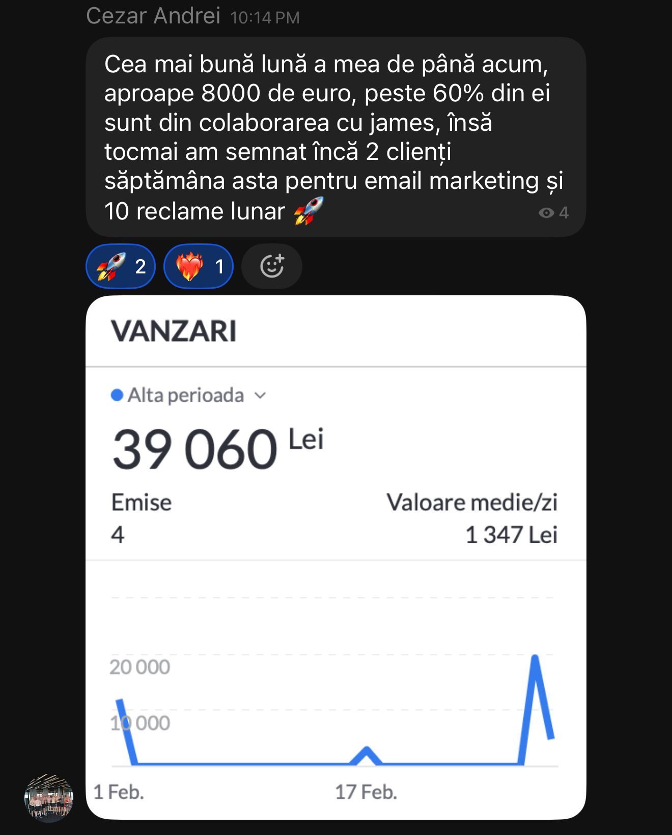 Testimonial student: aproape 8000€ într-o lună