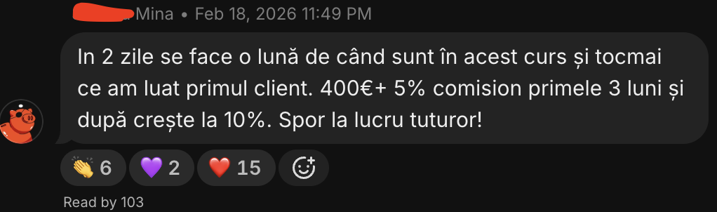 Testimonial student: primul client în 400€